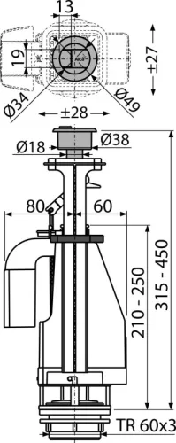 Alcadrain/Alcaplast Öblítő szelep kettős gombbal  A08A