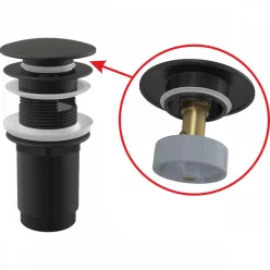   Alcadrain/Alcaplast CLICK/CLACK mosdó leeresztő 5/4" túlfolyóval, fémből, nagy fekete dugóval A392BLACK