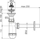 Alcadrain /Alcaplast Mosdószifon DN32 csatlakozóval rozsdamentes leeresztővel DN63 A410