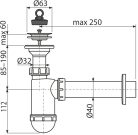 Alcadrain /Alcaplast Mosdószifon DN40 csatlakozóval rozsdamentes leeresztővel DN63 A41