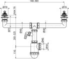 Alcadrain /Alcaplast Szifon kétmedencés mosogatóhoz, rozsdamentes leeresztővel DN70 és csatlakozóval A449P-DN50/40