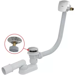   Alcadrain /Alcaplast CLICK/CLACK kádszifon, feltöltős túlfolyóval, króm A508CKM