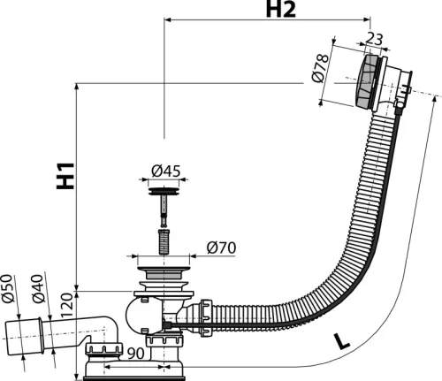 Alcadrain /Alcaplast Automata kádszifon készlet fém, A55K