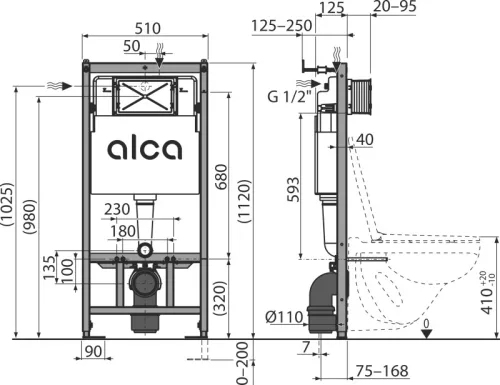 Alcadrain /Alcaplast WC tartály falsík alatti szerelés, szerelőkerettel AM101/1120 SÁDROMODUL
