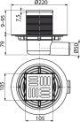 Alcadrain /Alcaplast Padlóösszefolyó 105×105/50 mm vízszintes, rozsdamentes rács, vizes bűzzár, APV101