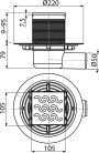 Alcadrain /Alcaplast Padlóösszefolyó 105×105/50 mm vízszintes, rozsdamentes rács, vizes bűzzár, APV102