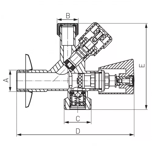 FERRO Kombinált sarokszelep, 1/2" x 3/4" x 3/8", CF5104
