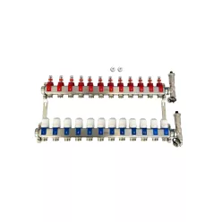   Invena acél 3/4" osztó-gyűjtő áramlásmérővel, termofejjel, légtelenítővel 10 körös - PM-06-010-Z