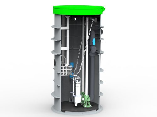 RoPump Ø800 x 1800 szennyvízátemelő szivattyútelep 2 x DAB FEKA VS 1000 szivattyúval