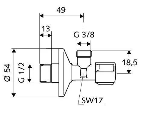 SCHELL Sarokszelep COMFORT 1/2"-3/8" hollandi nélkül