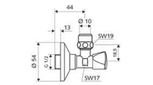SCHELL Sarokszelep SANLAND 1/2"-3/8" hollandi nélkül