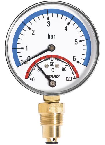 FERRO Termomanométer alsós csatlakozású 0-120 °C, 6 bar, TM80R