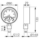 FERRO Termomanométer alsós csatlakozású 0-120 °C, 6 bar, TM80R