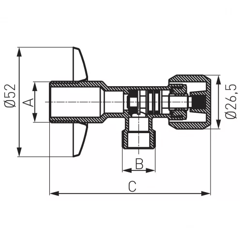 FERRO Sarokcsap takarórozettával és fém tekerőgombbal 1/2"-1/2",  Z1212G